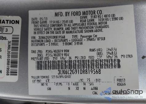 2013 Lincoln Mkz z USA, uszkodzony, nr VIN 3LN6L2G91DR819568